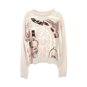 HERMES  Twillaine Panel Knitwear 4E2814DD silk cashmere Beige Used #38