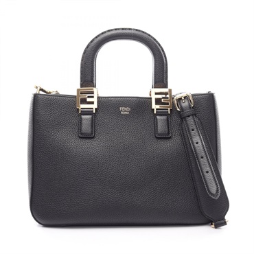 FENDI FF Small Tote Shoulder Crossbody Handbag 8BH367 leather Black Used Women
