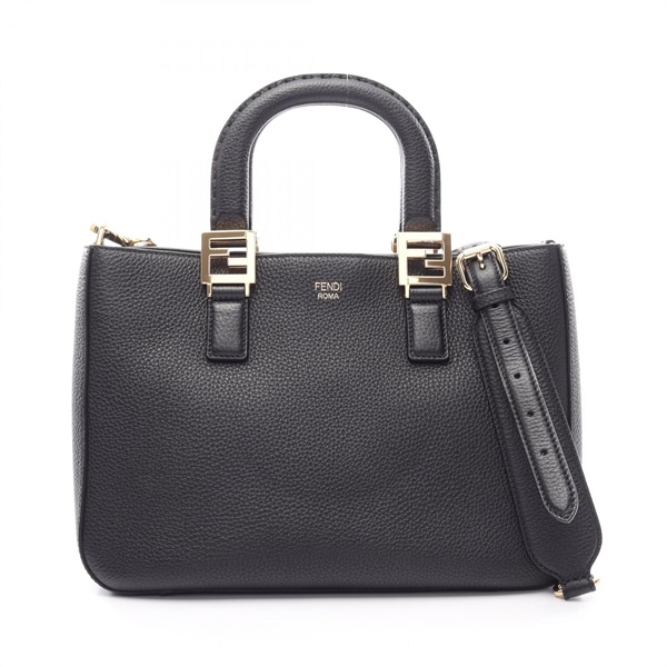 FENDI FF Small Tote Shoulder Crossbody Handbag 8BH367 leather Black Used Women