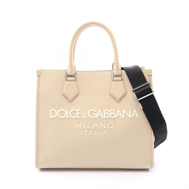 DOLCE & GABBANA Logo Shopping Small Tote Crossbody Bag Nylon leather Beige Used