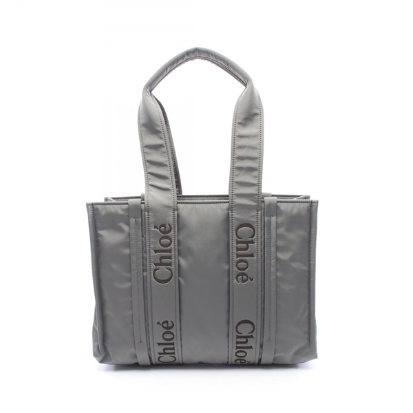 Chloe WOODY Medium Tote Shoulder Bag CHC23WS383 L41 Nylon Gray Used Women