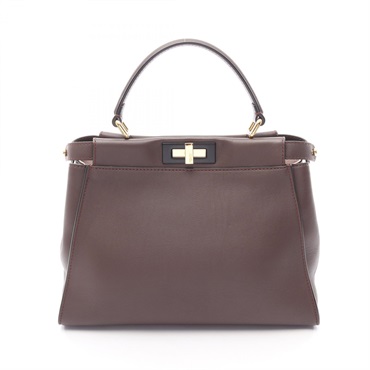 FENDI Peekaboo Regular Handbag 8BN290 leather Brown Used Women