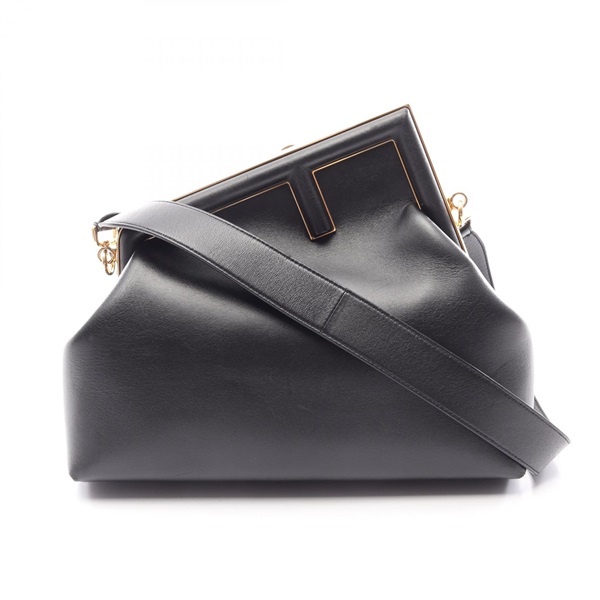 FENDI First Medium Shoulder Clutch Bag 8BP127 leather Black GHW Used Women