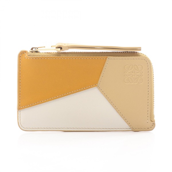 LOEWE Puzzle Card Holder coin purse C510Z40X27 leather Brown Beige White Used