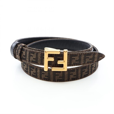 FENDI FF logo Zucca pattern Reversible Belt 70/28 leather Fabric Gray Black Used