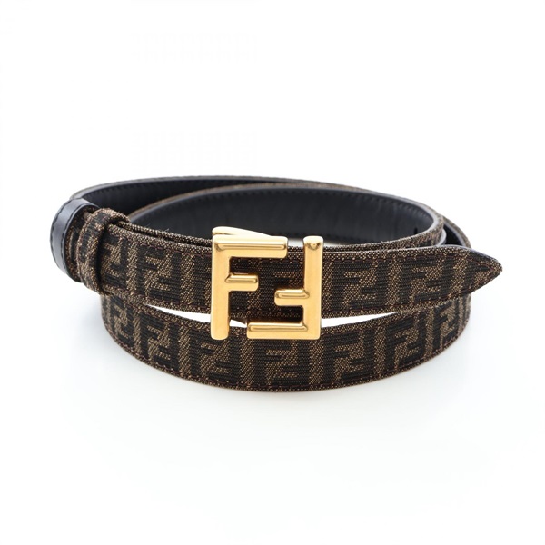 FENDI FF logo Zucca pattern Reversible Belt 70/28 leather Fabric Gray Black Used