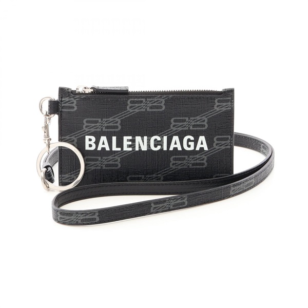 BALENCIAGA CASH BB Monogram Coin Change Purse Case canvas Black Used mens