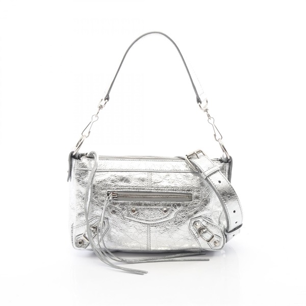 BALENCIAGA Le City Moto Shoulder Crossbody Handbag 866122 leather Silver Used