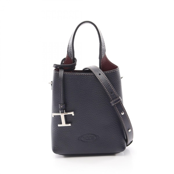 TOD'S T Timeless Shoulder Tote Handbag leather Navy Bordeaux Used Women