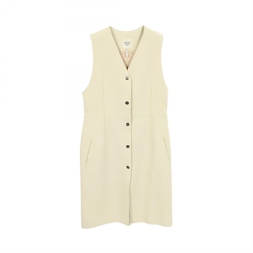 HERMES Clou de Selle Sellier Button long Vest gilet #38 leather Beige Women