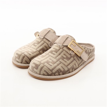 FENDI Fendi Feel FF pattern Mule Slip-on Sandal #35 Suede Fabric Beige Preowned