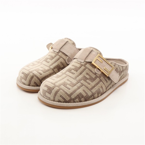 FENDI Fendi Feel FF pattern Mule Slip-on Sandal #35 Suede Fabric Beige Preowned