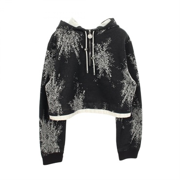 CHANEL COCO Mark Zip-up Cropped Jacket Hoodie cotton Black Used Women size S CC