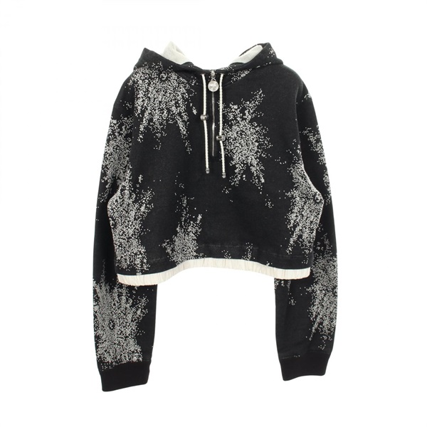 CHANEL COCO Mark Zip-up Cropped Jacket Hoodie cotton Black Used Women size S CC