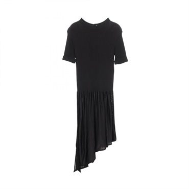 CHANEL COCO Mark Button Rib Asymmetrical Dress #38 Rayon Black Used Women CC
