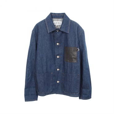 LOEWE Anagram Leather Pocket Denim Jacket #44 cotton Navy Used mens