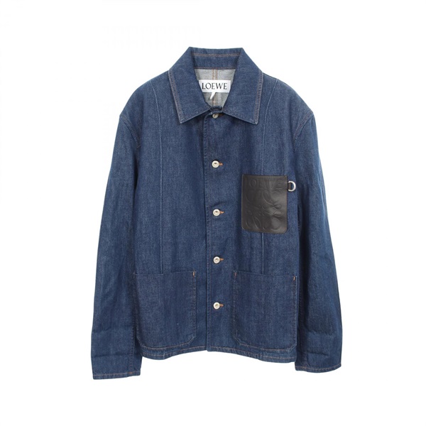 LOEWE Anagram Leather Pocket Denim Jacket #44 cotton Navy Used mens