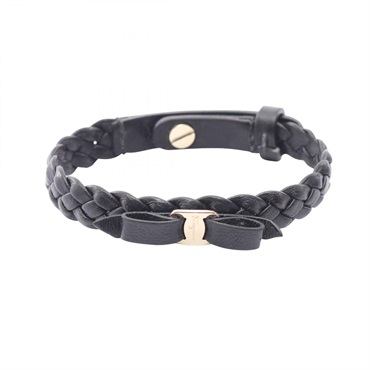 Salvatore Ferragamo Vara ribbon Bracelet Bangle leather Black Used Women