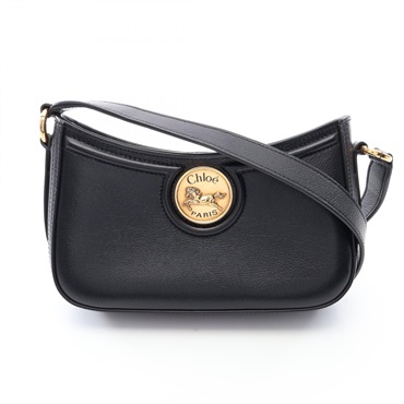 Chloe Horse Medal Shoulder Bag leather Black GHW Used Women