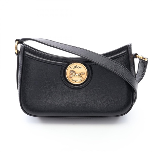 Chloe Horse Medal Shoulder Bag leather Black GHW Used Women