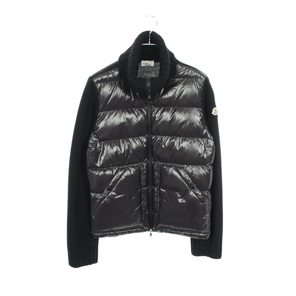 MONCLER Panned Knit cardigan Down jacket wool Nylon Black Used mens size L