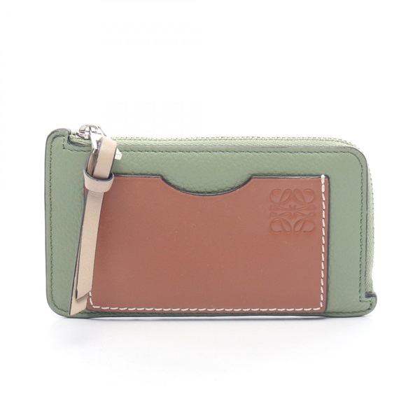 LOEWE Coin card holder case wallet leather Green Brown Used Women