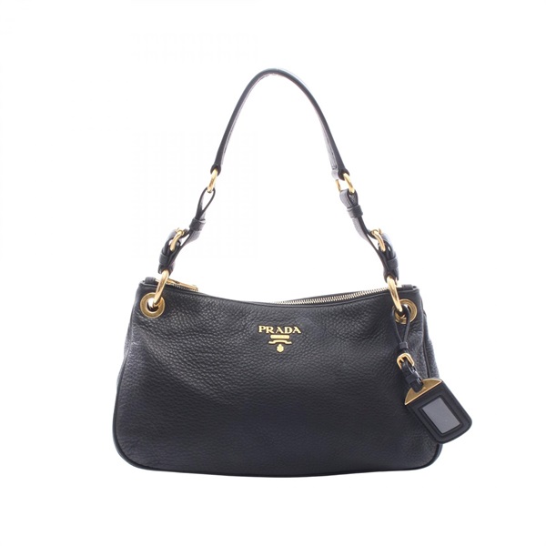PRADA VIT.DAINO Shoulder Bag B4894M leather Black Used Women GHW logo