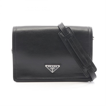 PRADA GLACE'CALF Crossbody Shoulder Bag 1BD296 leather Black Used Women Logo