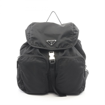 PRADA TESSUTO Triangle logo Rucksack Backpack 1BZ005 Nylon Black Used Women