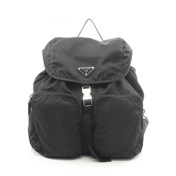 PRADA TESSUTO Triangle logo Rucksack Backpack 1BZ005 Nylon Black Used Women