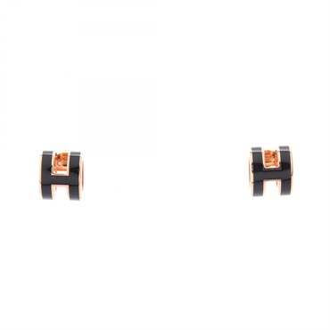 HERMES Mini Pop H Pierced Earrings Gold Plated Black Used Women