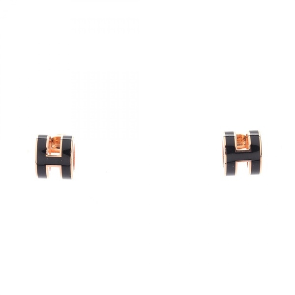 HERMES Mini Pop H Pierced Earrings Gold Plated Black Used Women