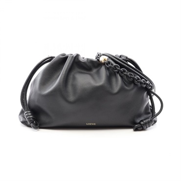 LOEWE Flamenco Purse Large Shoulder hand drawstring Bag leather Black Used Women
