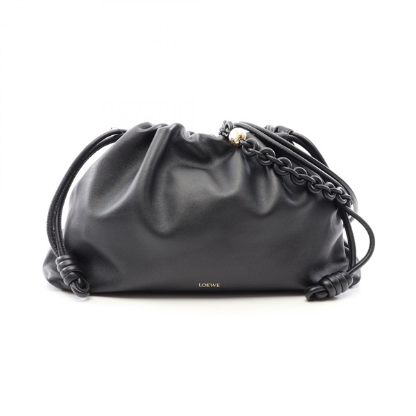 LOEWE Flamenco Purse Large Shoulder hand drawstring Bag leather Black Used Women