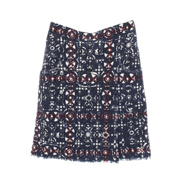 CHANEL 07A COCO Mark Tweed Skirt #34 P31957W04004 wool Nylon Navy Used Women