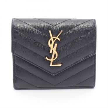 SAINT LAURENT PARIS Monogram Tri-fold wallet Leather Black Used Women GHW