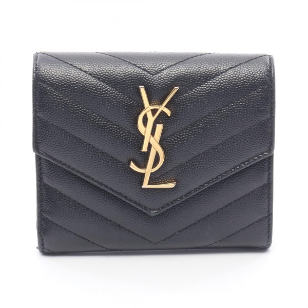 SAINT LAURENT PARIS Monogram Tri-fold wallet Leather Black Used Women GHW