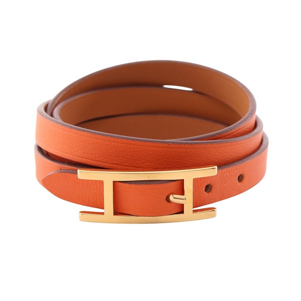 HERMES Behapi Long Bracelet Bngle Swift Leather Orange Brown Used Women U