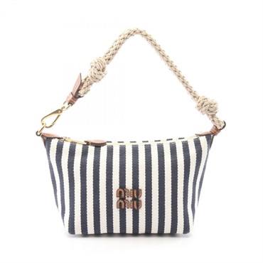 Miu Miu CANNETTE RIGHE Stripe Handbag Pouch 5NE841 canvas leather White Used
