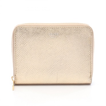 CELINE around zip compact wallet purse leather Gold Used Women