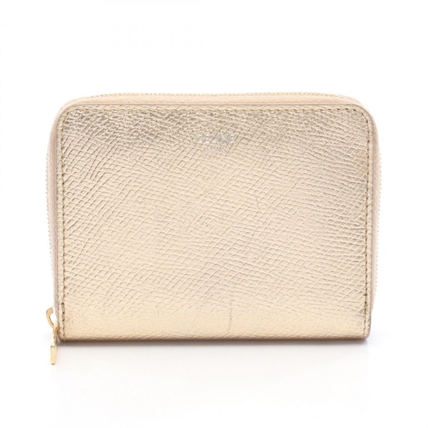 CELINE around zip compact wallet purse leather Gold Used Women