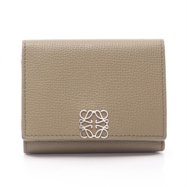 LOEWE Anagram Trifold Wallet compact purse C821TR2X16 leather Beige Used Women