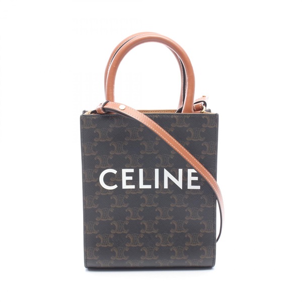 CELINE Small Vertical Cabas Triomphe Crossbody Tote Handbag canvas leather Used