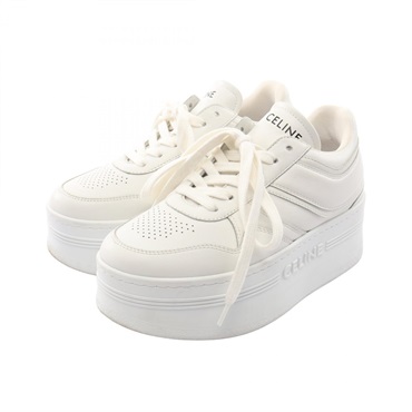 CELINE Logo Platform Sneakers Shoes #34 leather White Used Women