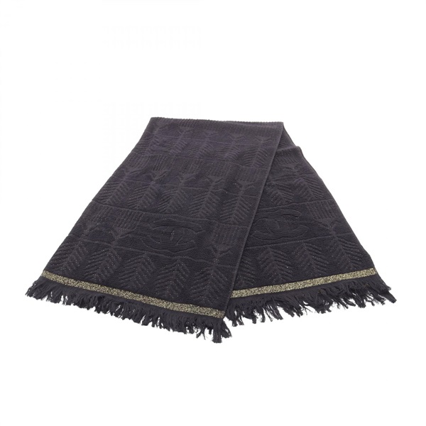CHANEL COCO Mark large Towel Bath Sheet cotton Black Preowned Women CC