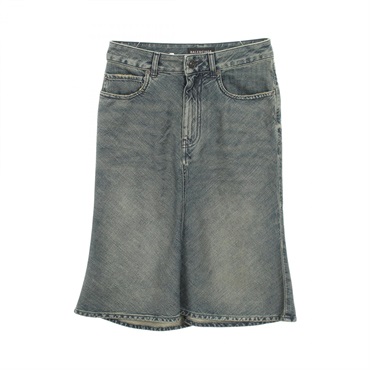 BALENCIAGA Godet Distressed finish Denim Skirt 852330 cotton Navy Used Women #34