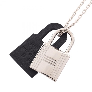 HERMES O’Kelly PM Necklace Pendant Metal Swift leather Black Used Women D