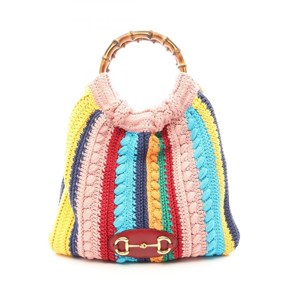 GUCCI Horsebit 1955 Bamboo Handbag 649272 cotton leather Multicolor Used Women