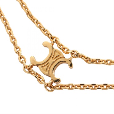 CELINE Triomphe Suspenders Necklace Pendant Gold Plated Used Women