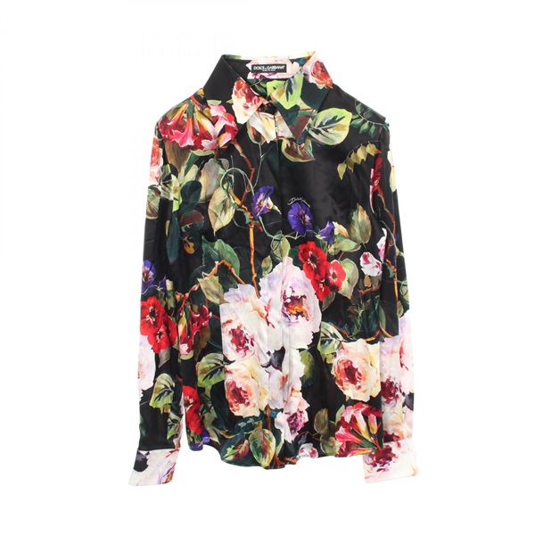 DOLCE & GABBANA Floral print Long sleeves Shirt #44 silk Black Multicolor Used